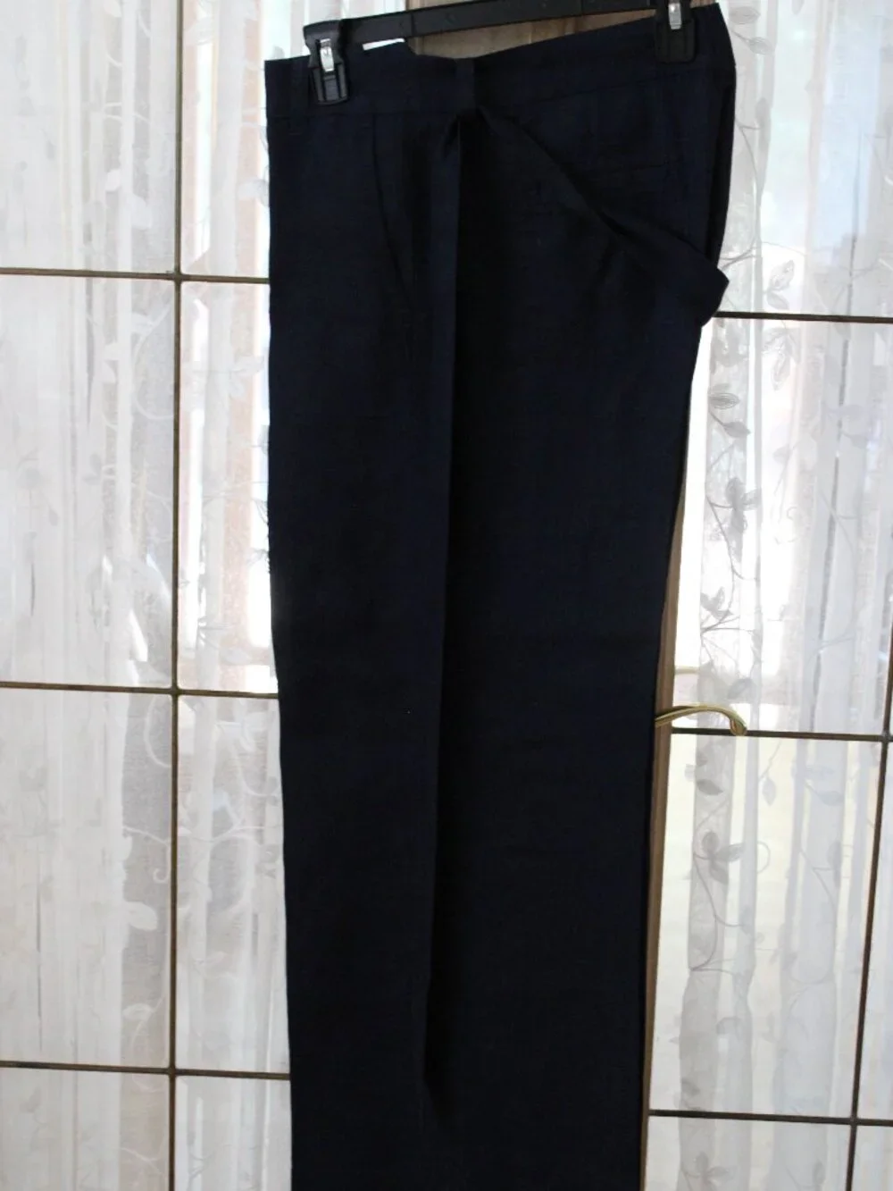 Banana Republic Linen Women Pants S 6 Casual Navy Blue Belt 4 Pockets Straight